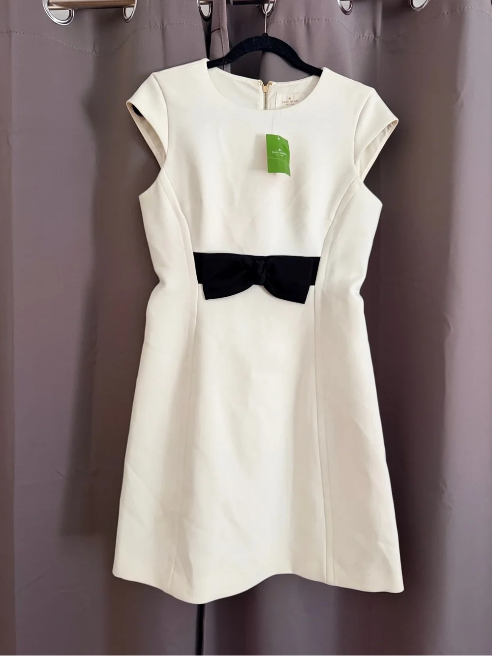 kate spade White Cap-Sleeve Dress with Black Bow
